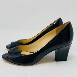 Anne Klein Black Patent Leather Peep Toe Heels